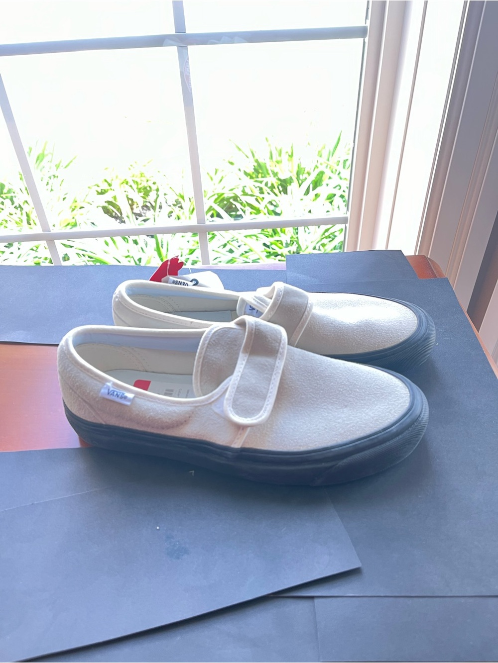Vans Mens White Canvas Slip-On with Black Sole